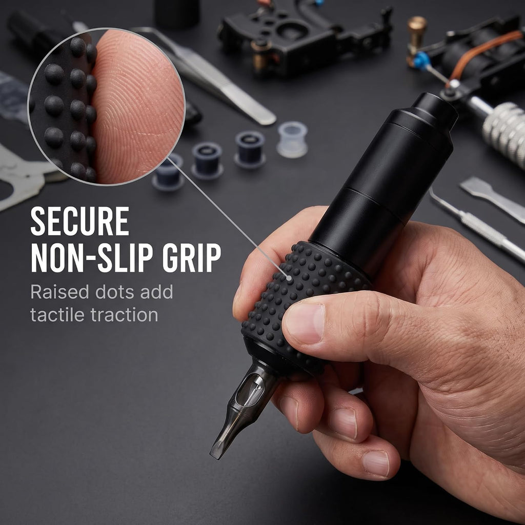 Black Food-Grade Silicone Tattoo Grip Cover - Dia 25x30mm Professional Tattoo Pen Sleeve | Non-Slip Grip Accessories