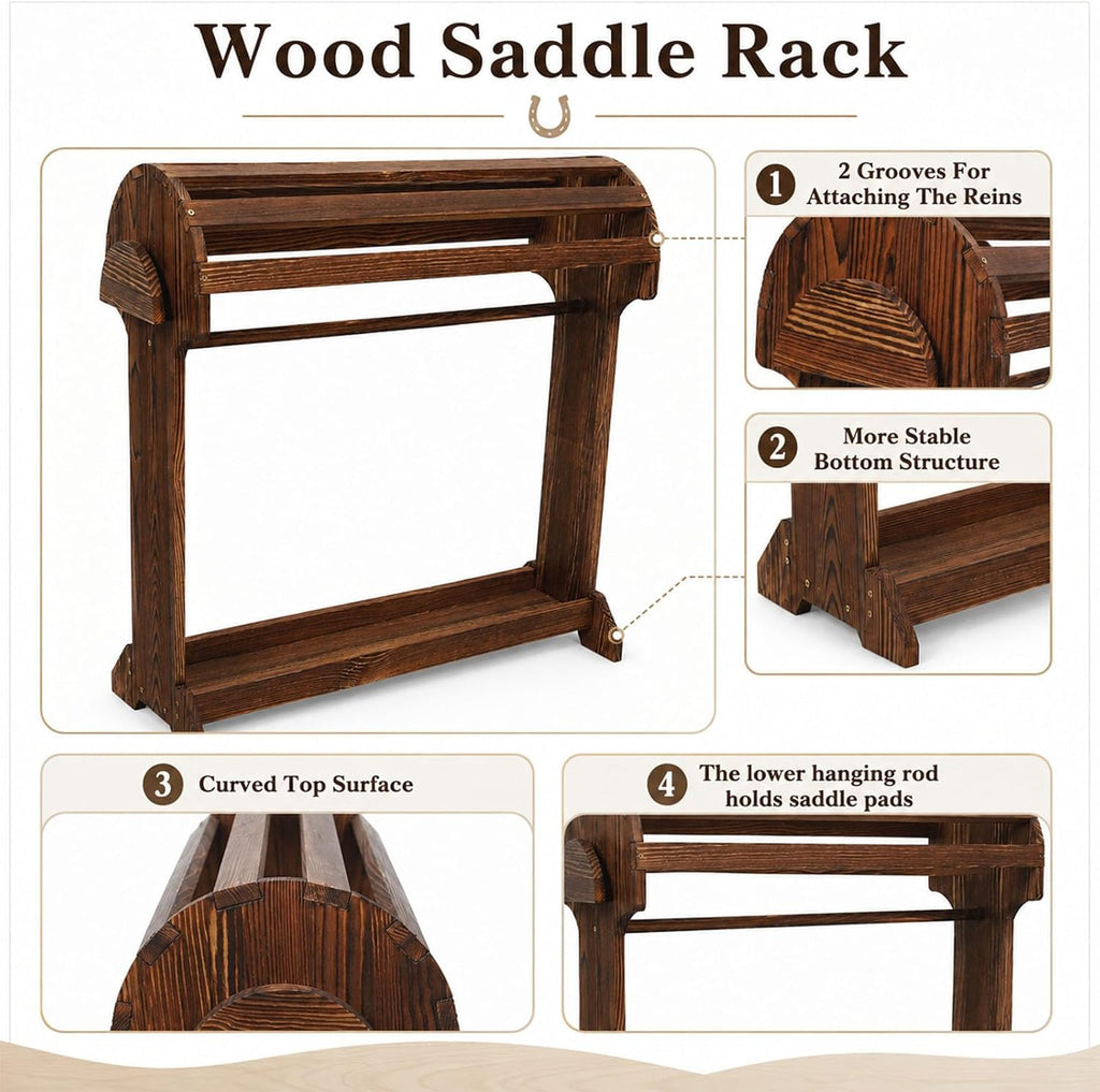 Large Wood Saddle Rack with Curved Top Surface, for Horse Tack Organizers