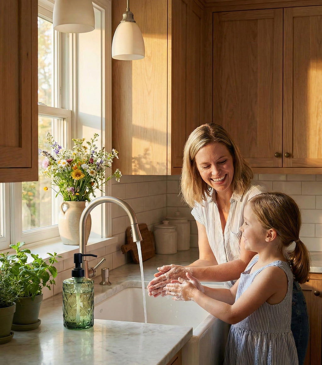 Forest Green Glass Soap Dispenser with Black Rustproof Pump