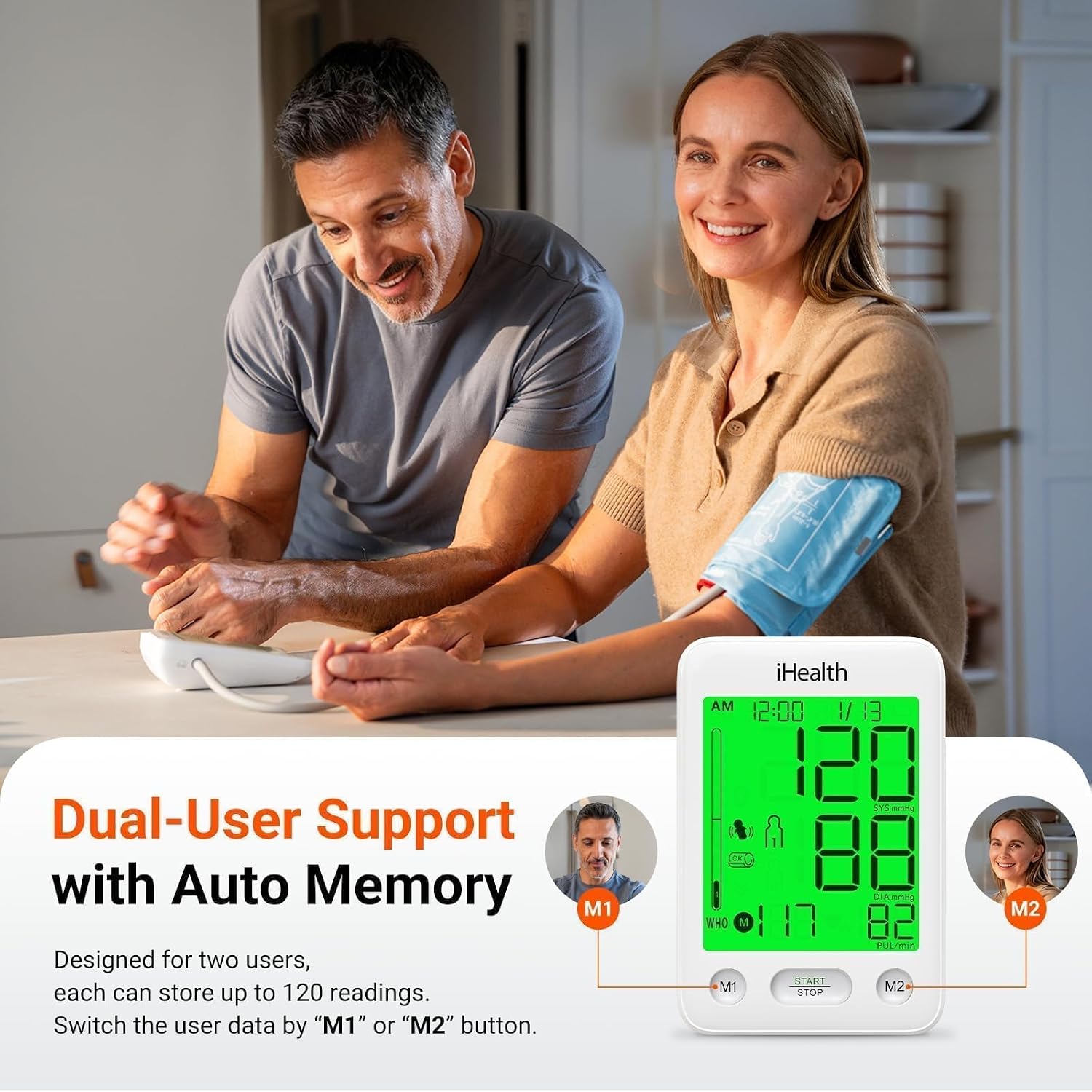 Accu Luminate Blood Pressure Monitor – 4.5" Tri-Color WHO-Based LCD(White), Clinically Accurate, Irregular Heartbeat