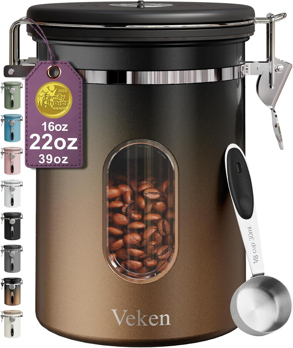 Coffee Canister with Window, Airtight Stainless Steel Container, 22OZ | Kitchen Food Storage Pantry Organizers for