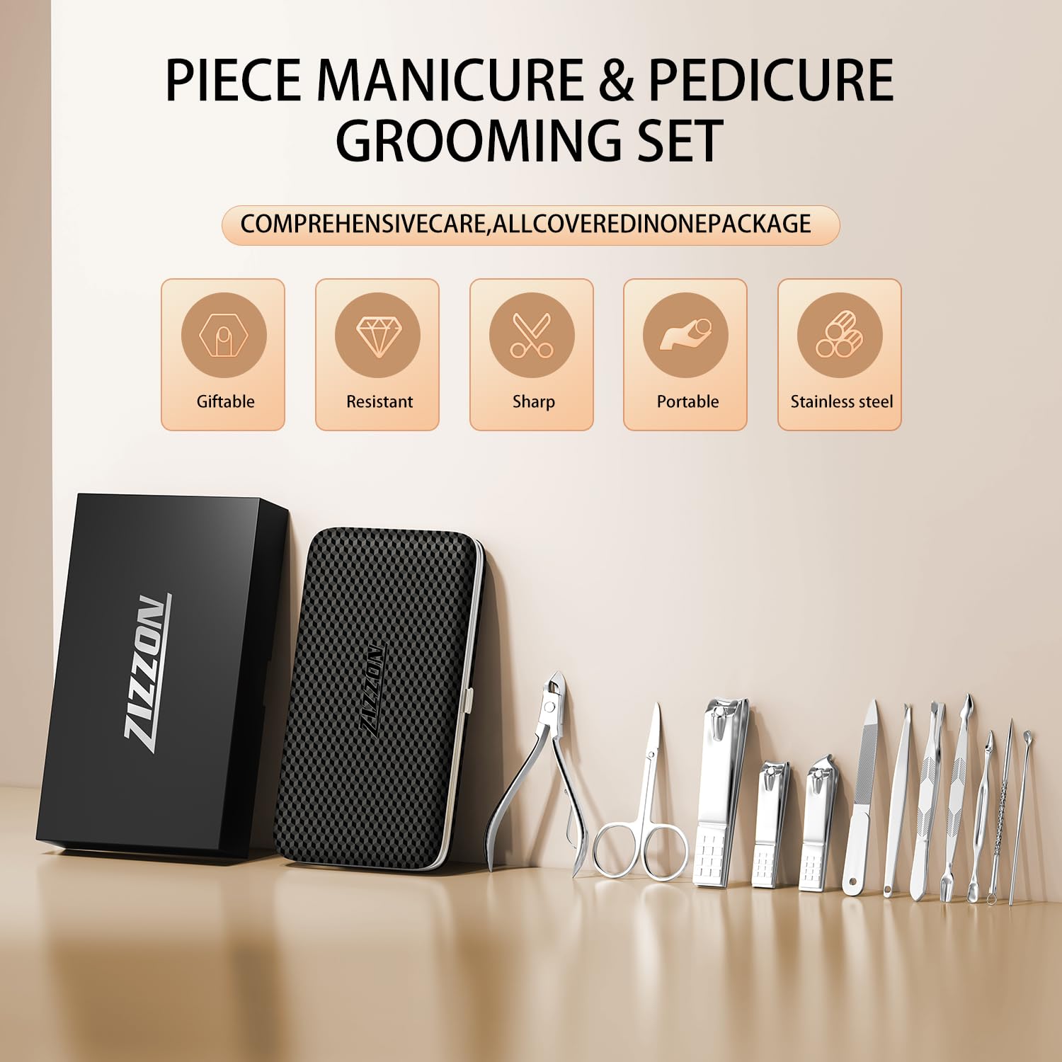 Manicure, Pedicure Kit, Nail Clippers Set of 12Pcs, Professional Grooming Kit, Nail Tools with Luxurious Travel Case