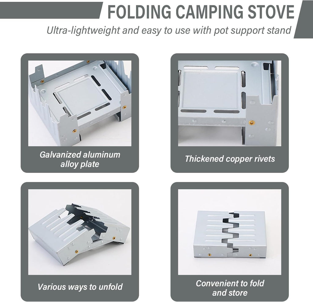 Emergency Stove 3.8x3x0.8'' Thickened Foldable Camping Stove with Copper Rivets Portable Camp Stove with Adjustable