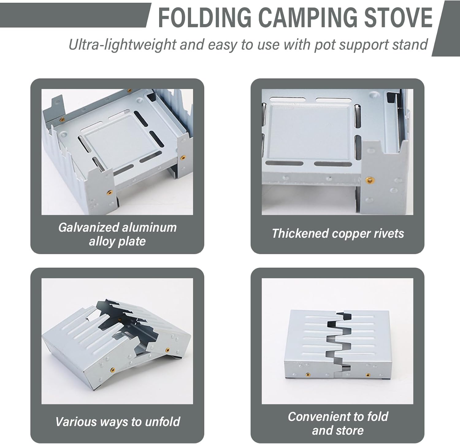 Emergency Stove 3.8x3x0.8'' Thickened Foldable Camping Stove with Copper Rivets Portable Camp Stove with Adjustable