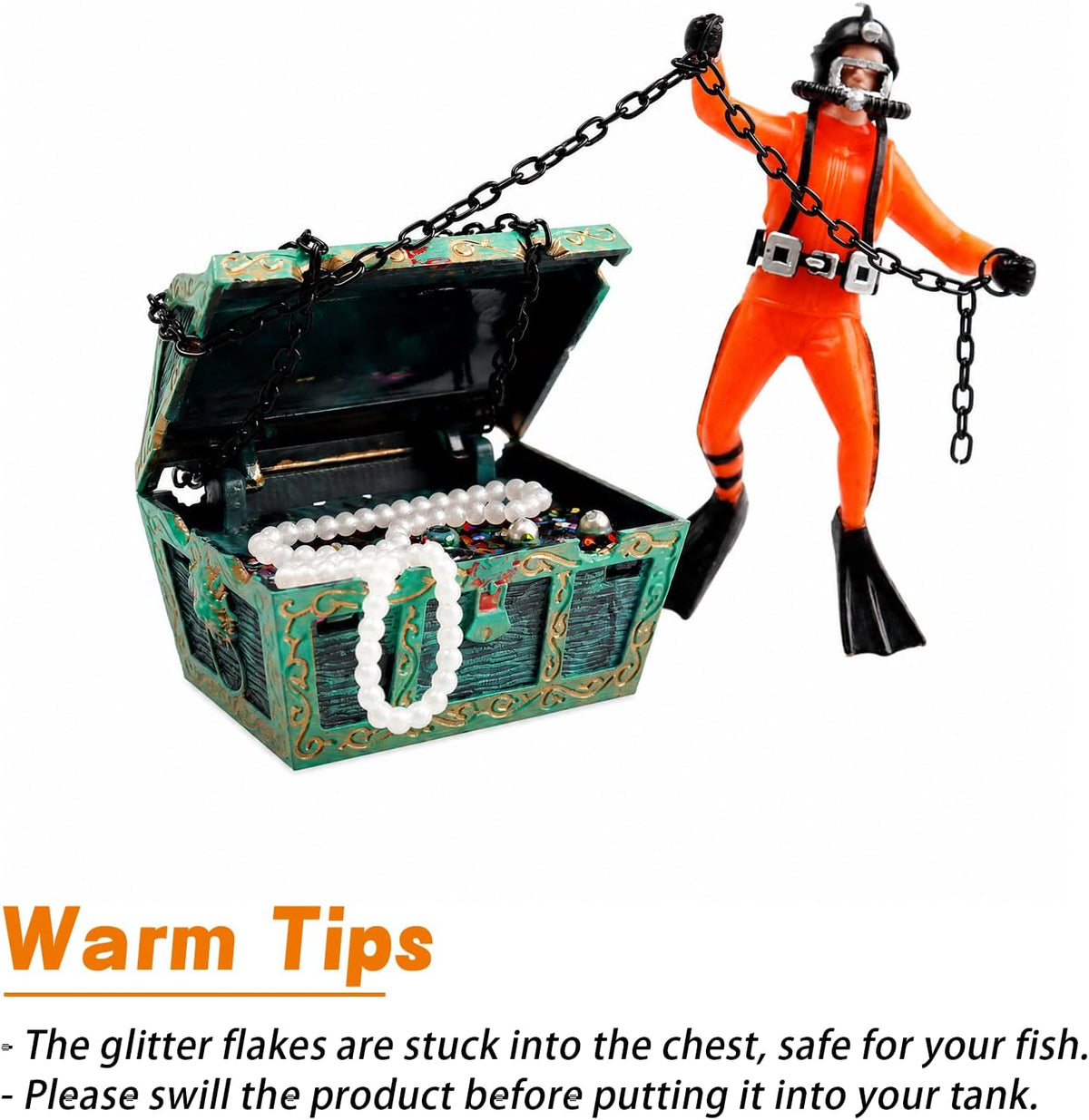Live-Action Aquarium Ornament Creative Undersea Treasure Chest Diver Air Bubbler Aerating for Fish Tank Decorations