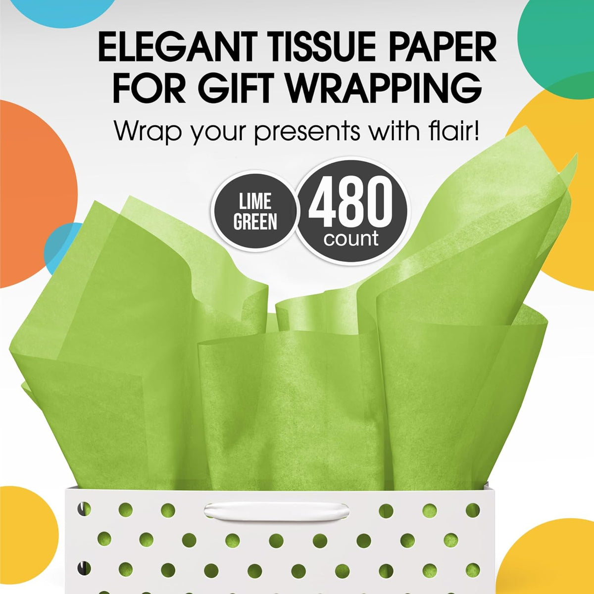 Lime Green Tissue Paper for Gift Bags 15" X 20" 480 Sheets