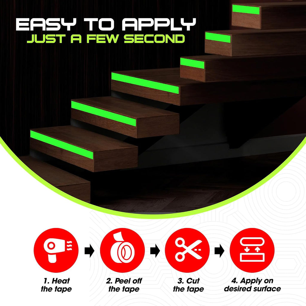 1 Inch x 60 FT Glow in The Dark Tape – Pack of 2 Rolls – Bright Rechargeable Fluorescent Glow – Luminous for Outdoors