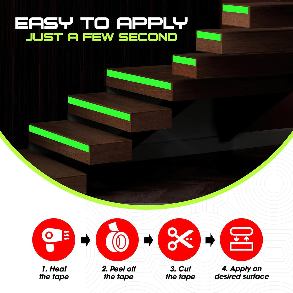1 Inch x 60 FT Glow in The Dark Tape – Pack of 2 Rolls – Bright Rechargeable Fluorescent Glow – Luminous for Outdoors