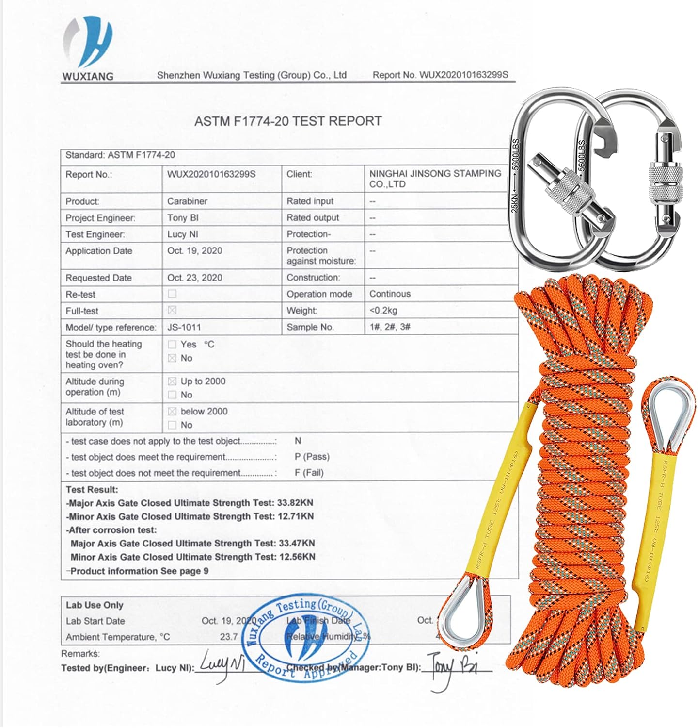 Orange/Black/Blue/Green Climbing Rope 10M(32ft) 20M(64ft) 30M(96ft) 50M(160ft), 8MM Static Rock Climbing Rope with 2
