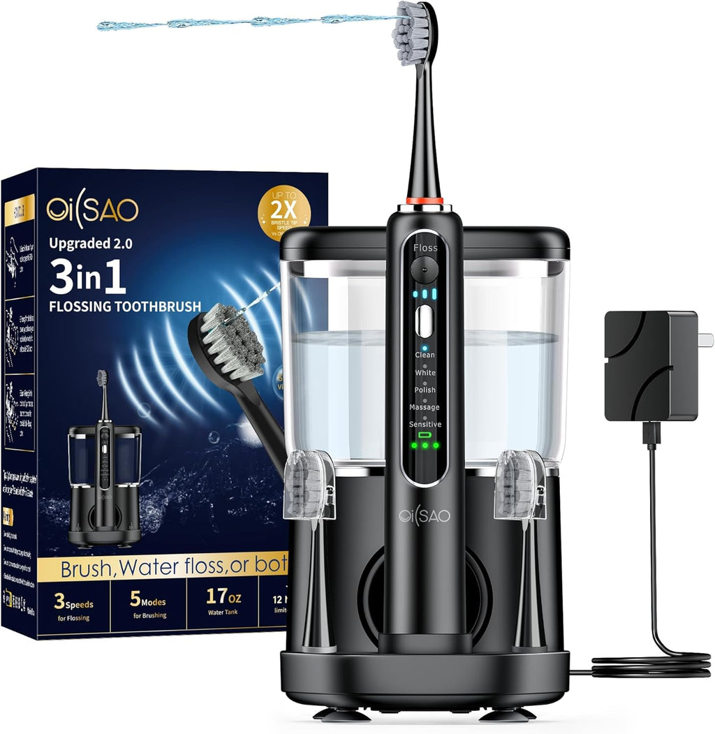 Electric Toothbrush with Water Flosser Combo, 3-in-1 Sonic Flossing Toothbrush and Dental Water Flosser for Teeth