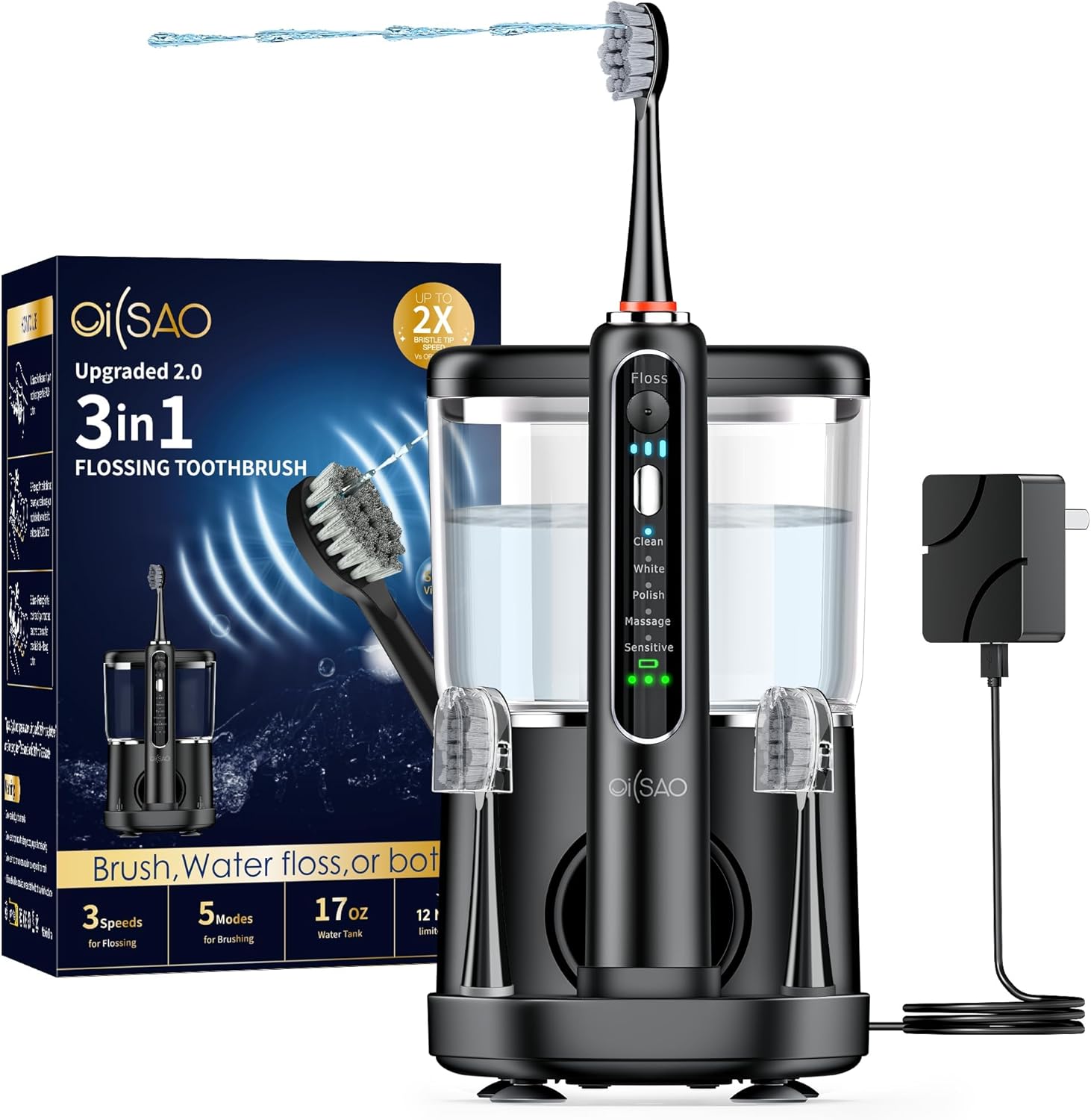 Electric Toothbrush with Water Flosser Combo, 3-in-1 Sonic Flossing Toothbrush and Dental Water Flosser for Teeth
