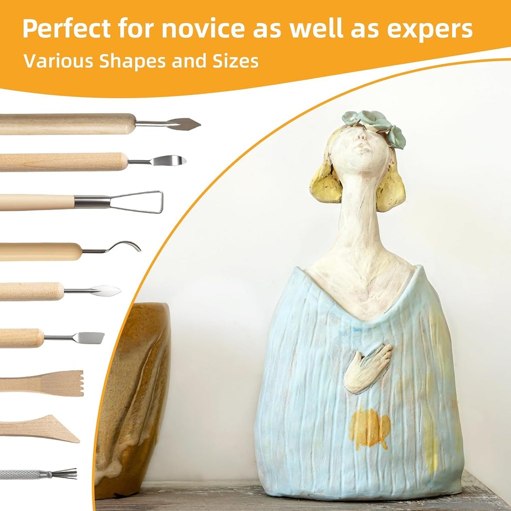 38 Pcs Pottery Tools & Air Dry Clay Tools Kit – Modeling Tools Set for Carving, Shaping, Molding & Crafting – Ideal