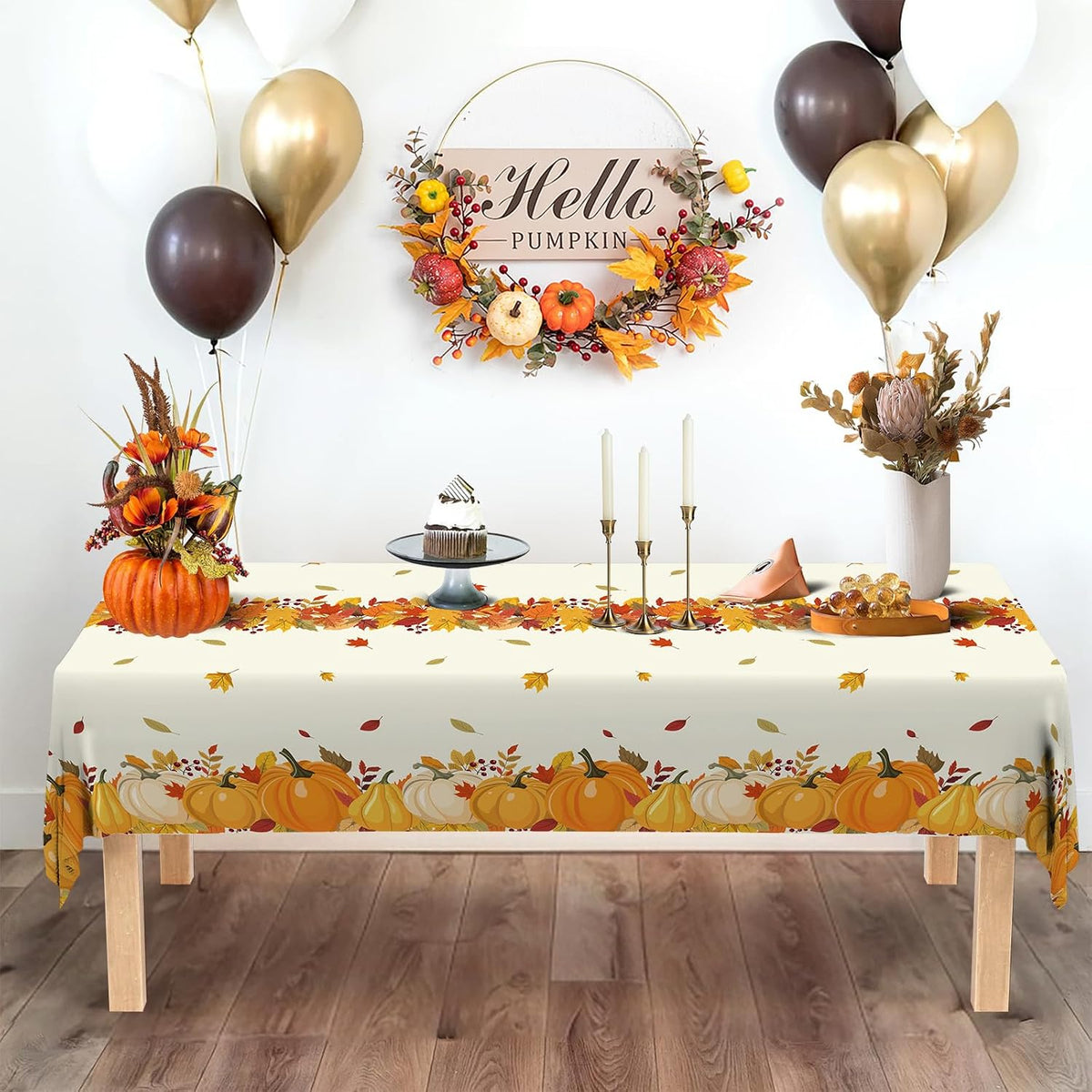 Fall Plastic Tablecloth 4 Packs Thanksgiving Disposable Table Cloth 54x108 Rectangle Table Cover with Pumpkin & Maple
