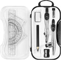 Geometry Sets 10 Pcs Student Supplies, Protractor and Compass (Black) | Shatterproof Storage