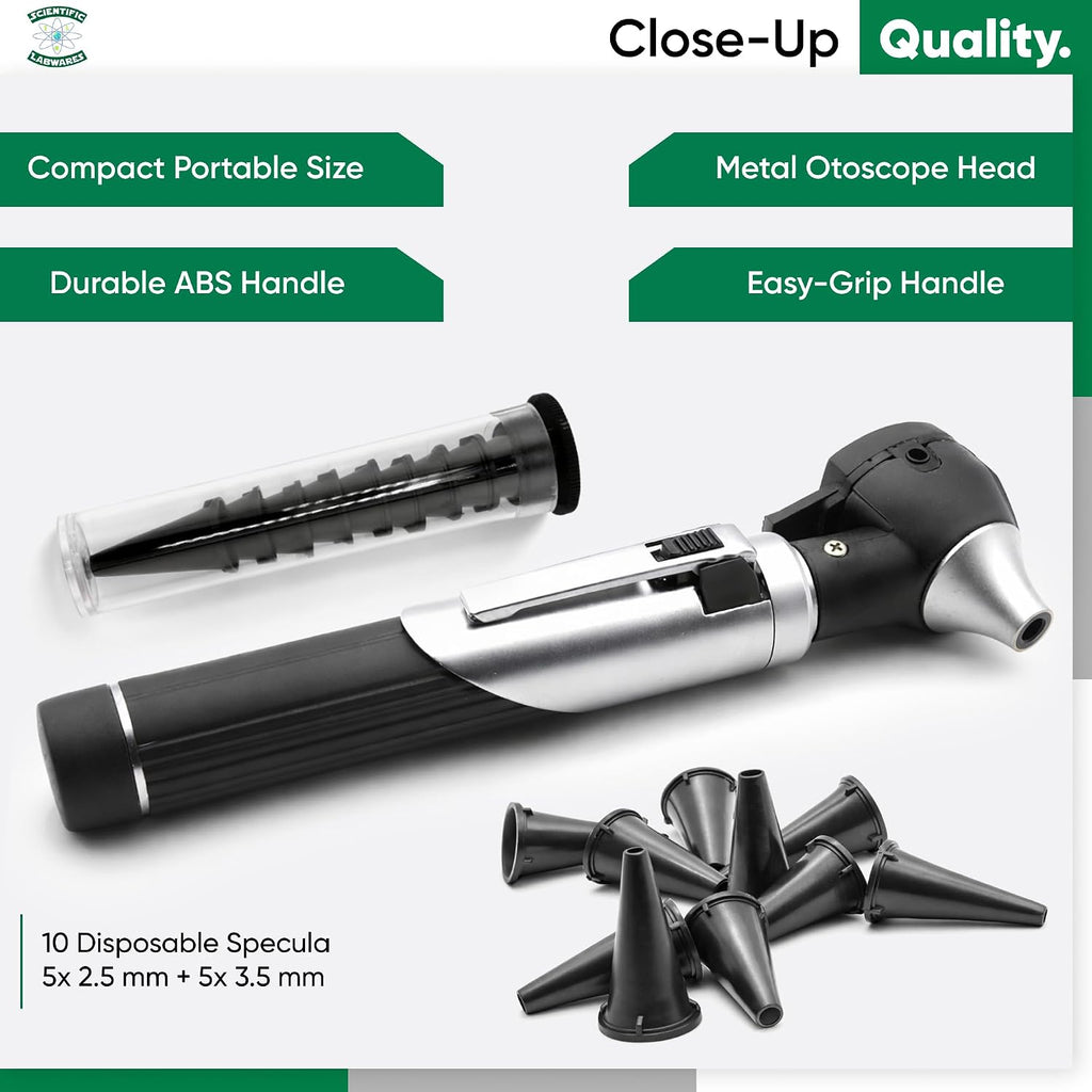 Otoscope - Ear Scope with Light, Ear Infection Detector, Pocket Size (Black)