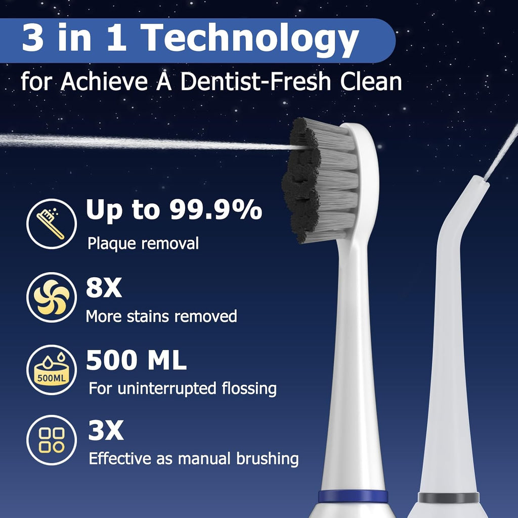 Electric Toothbrush with Water Flosser Combo, 3-in-1 Sonic Flossing Toothbrush and Dental Water Flosser for Teeth