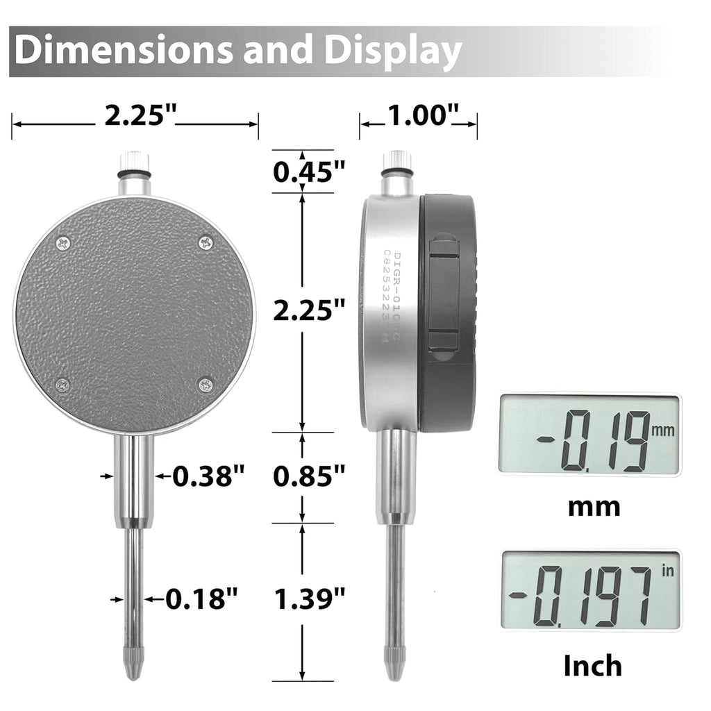 Clockwise Tools Digital Indicator with Magnetic Base Holder Stand, DIBR-0105 0-1 Inch/25.4mm, Inch/Metric Conversion, Auto Off