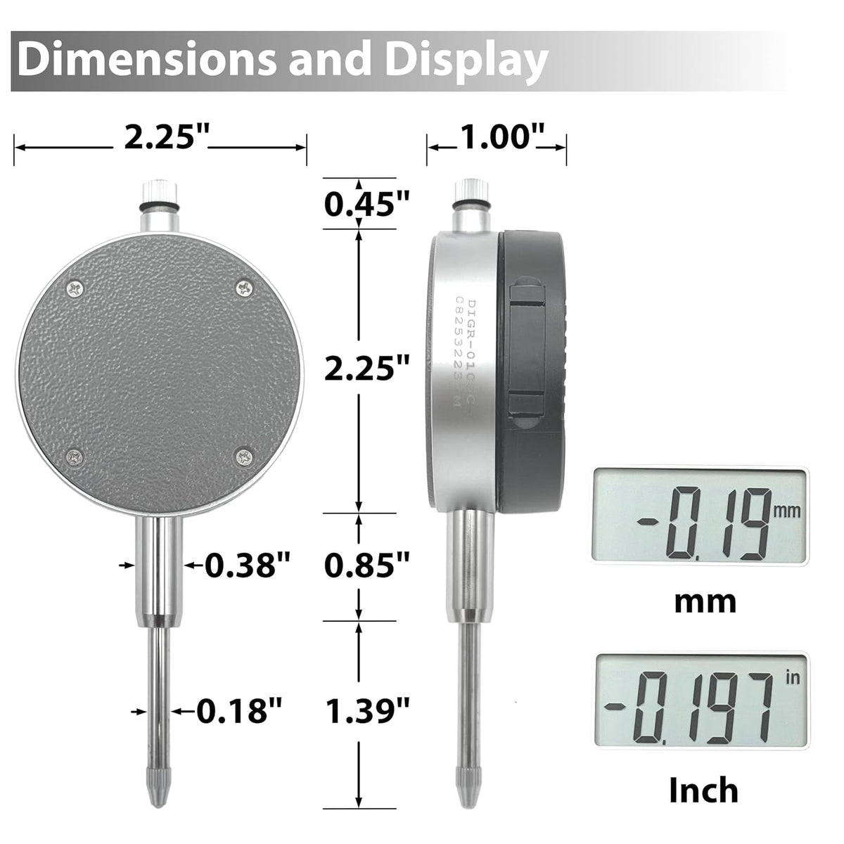 Clockwise Tools Digital Indicator with Magnetic Base Holder Stand, DIBR-0105 0-1 Inch/25.4mm, Inch/Metric Conversion, Auto Off