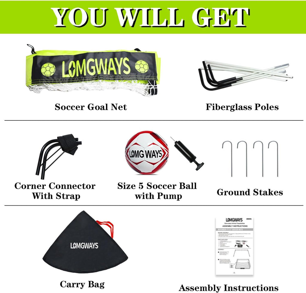 Soccer Goal for Kids + Youth with Carry Bag for Practice & Games | Indoor+Outdoor Use| Easy Set Up| Multiple Sizes|