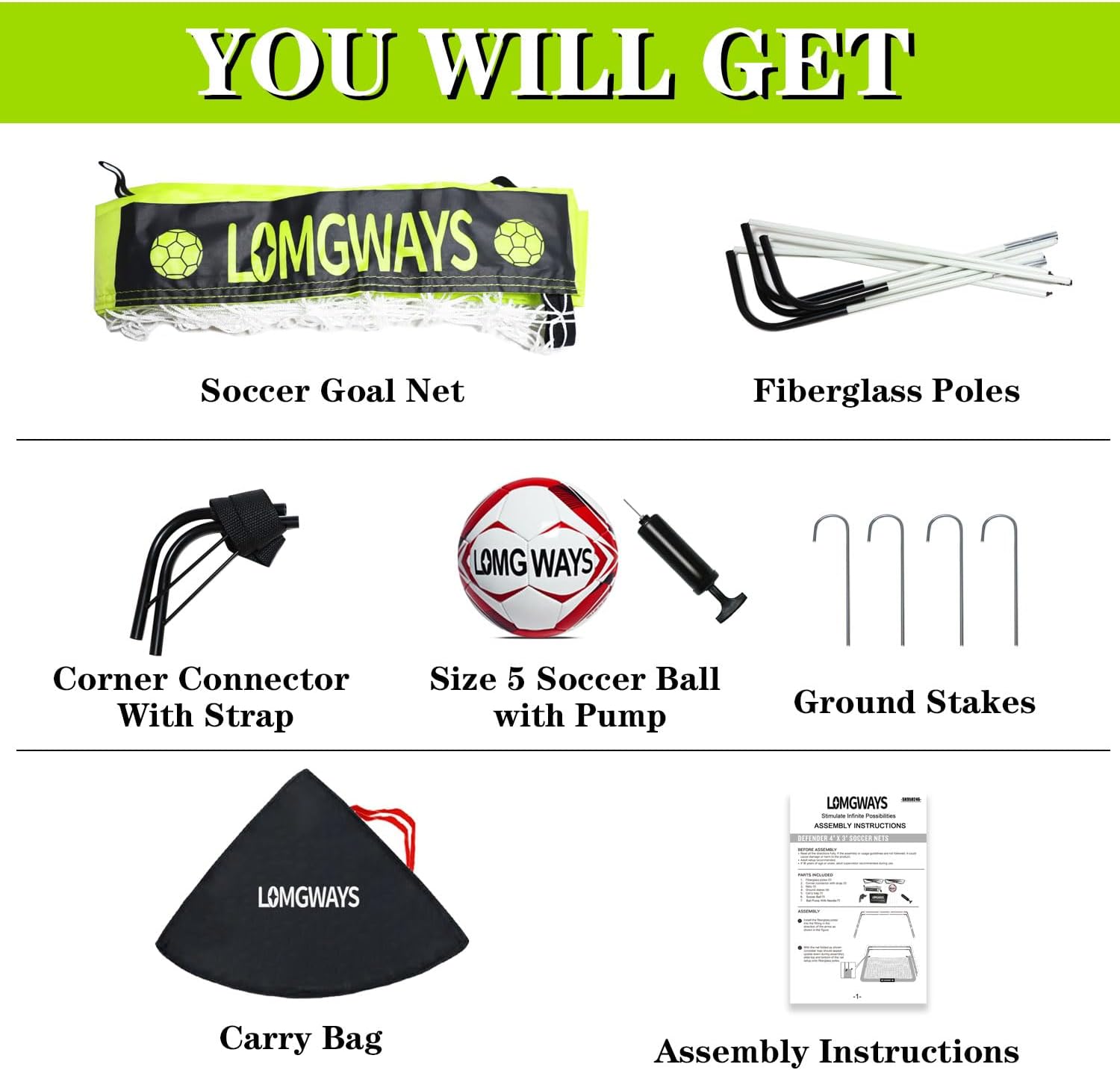 Soccer Goal for Kids + Youth with Carry Bag for Practice & Games | Indoor+Outdoor Use| Easy Set Up| Multiple Sizes|