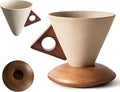 Retro Ceramic Cone Coffee Mug with Solid Wood Handle & Coaster, Creative Elegant Set for Home, Office, Restaurant