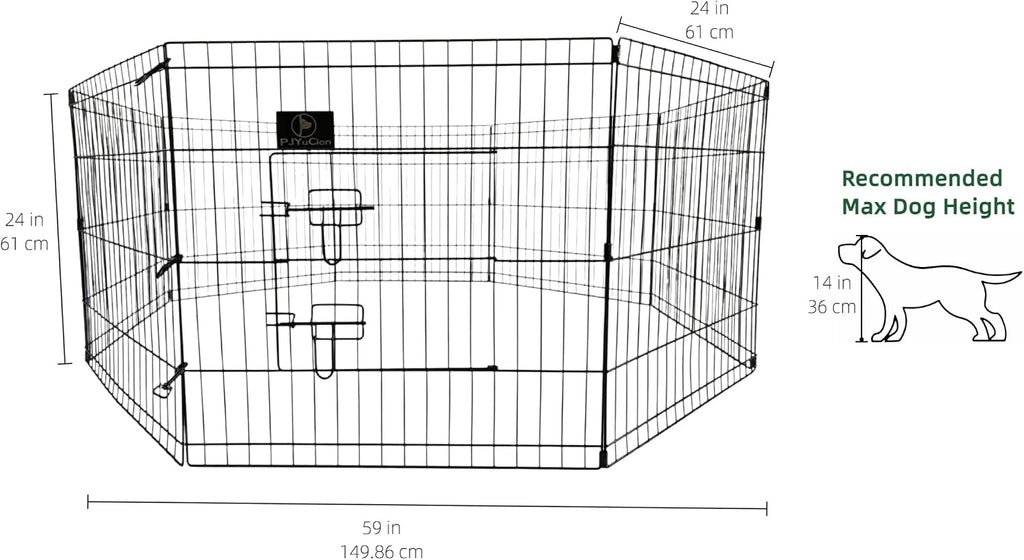 Octagonal Dog Playpen with Bottom Pad - Metal Foldable Exercise Pen, 8 Panels 24" H x 24" W Indoor Outdoor Pet Fence