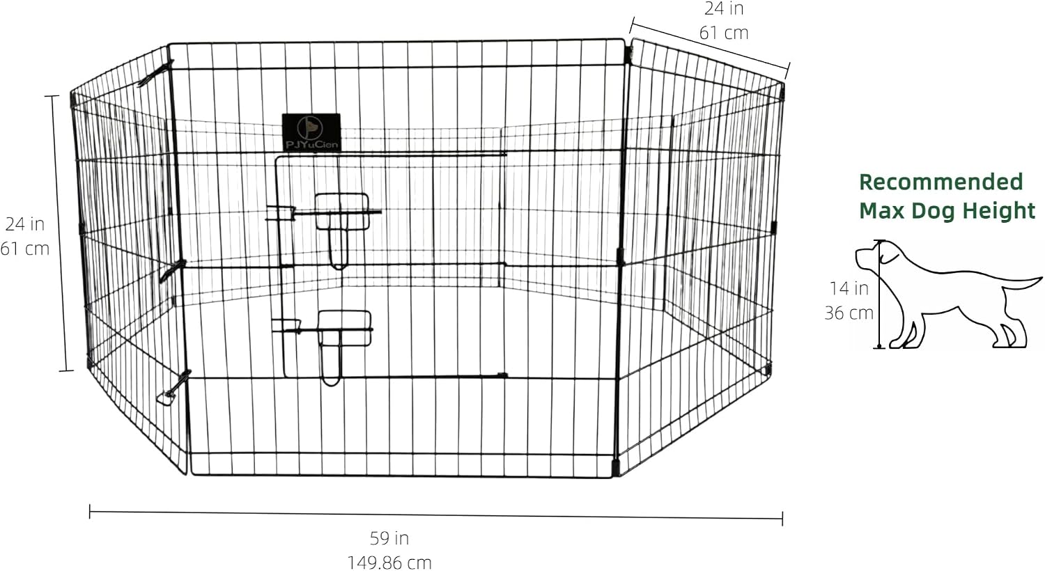 Octagonal Dog Playpen with Bottom Pad - Metal Foldable Exercise Pen, 8 Panels 24" H x 24" W Indoor Outdoor Pet Fence
