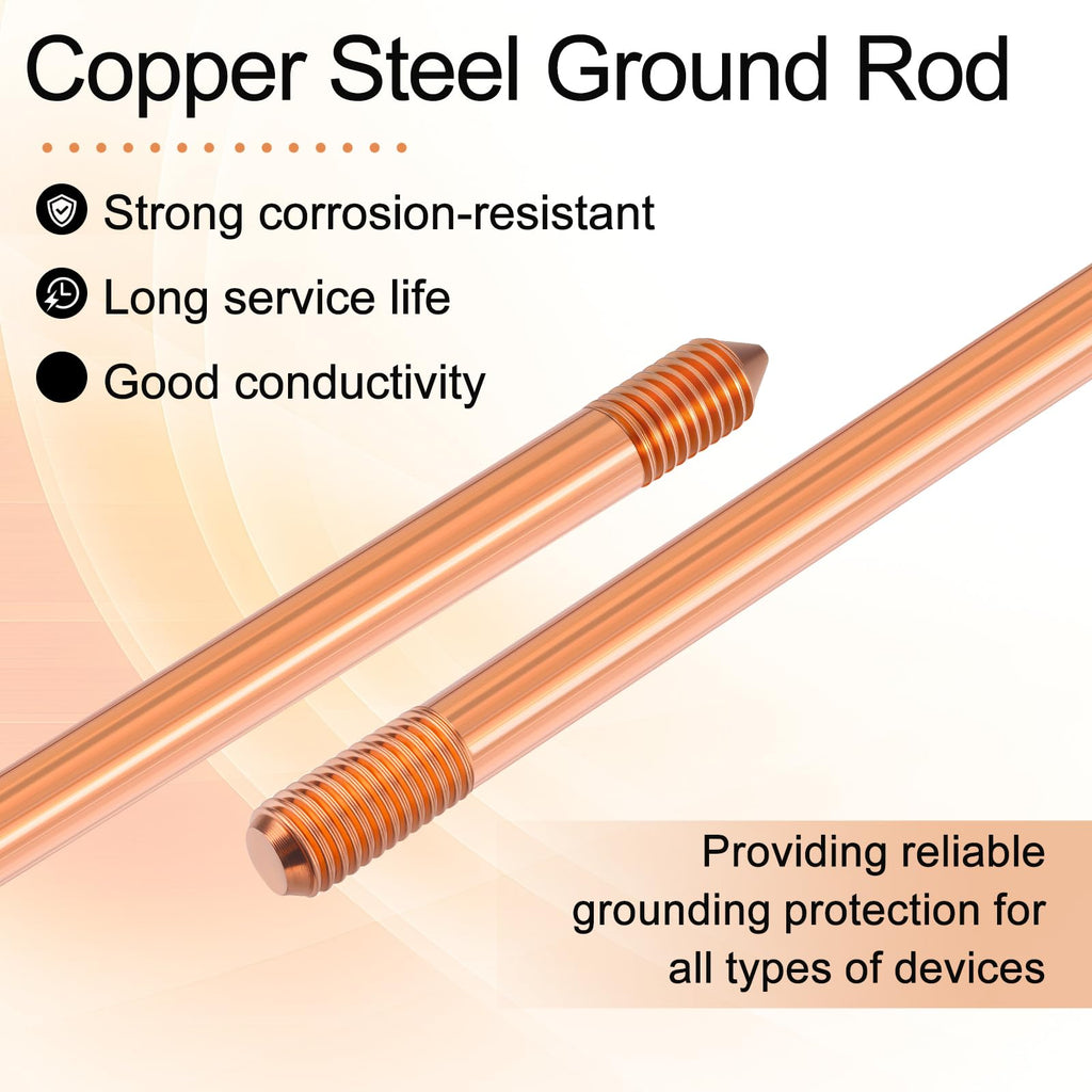 Zonon 2 Pcs 8 ft Ground Rod Kit with Clamps