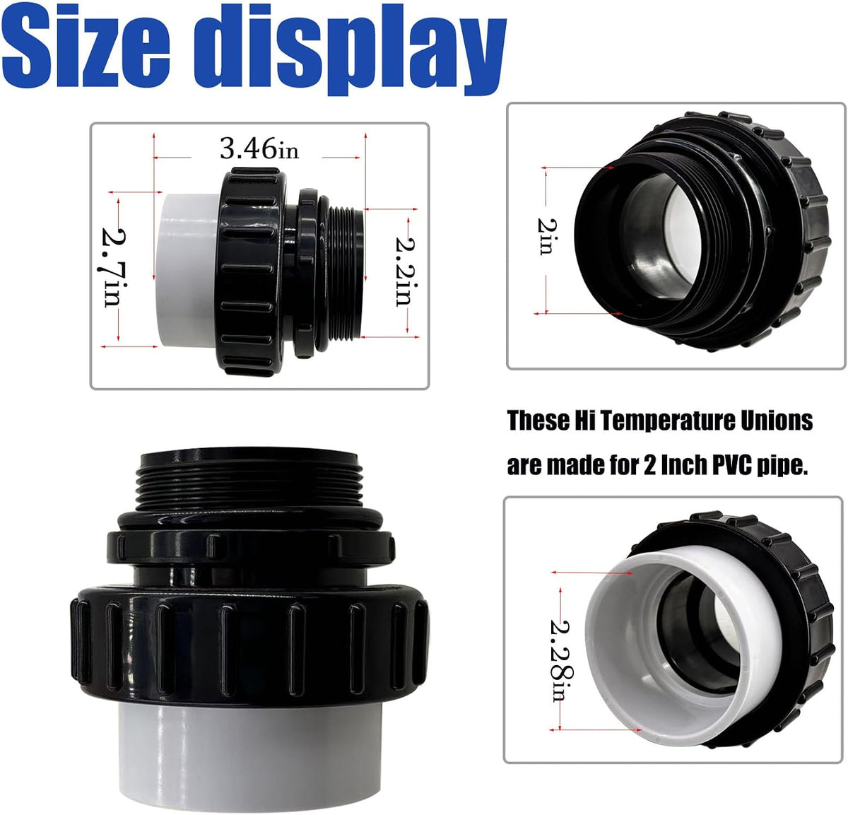 2 Pcs MIP x 2" Hi Temp Unions PVC Waterproof