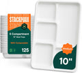 100% Compostable 5-Compartment Tray [125-Pack] Heavy Duty Bagasse Plates