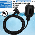 WHK Universal Sump Pump Float Switch Tethered 10FT Piggyback Plug 120V/16A