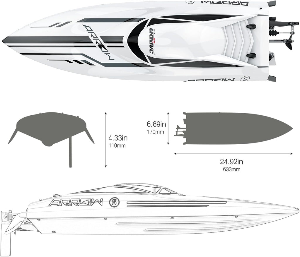 25" Brushless RC Boat 30 MPH High Speed Large Racing Remote Control Boat | Brushless Motor, Capsize Recovery