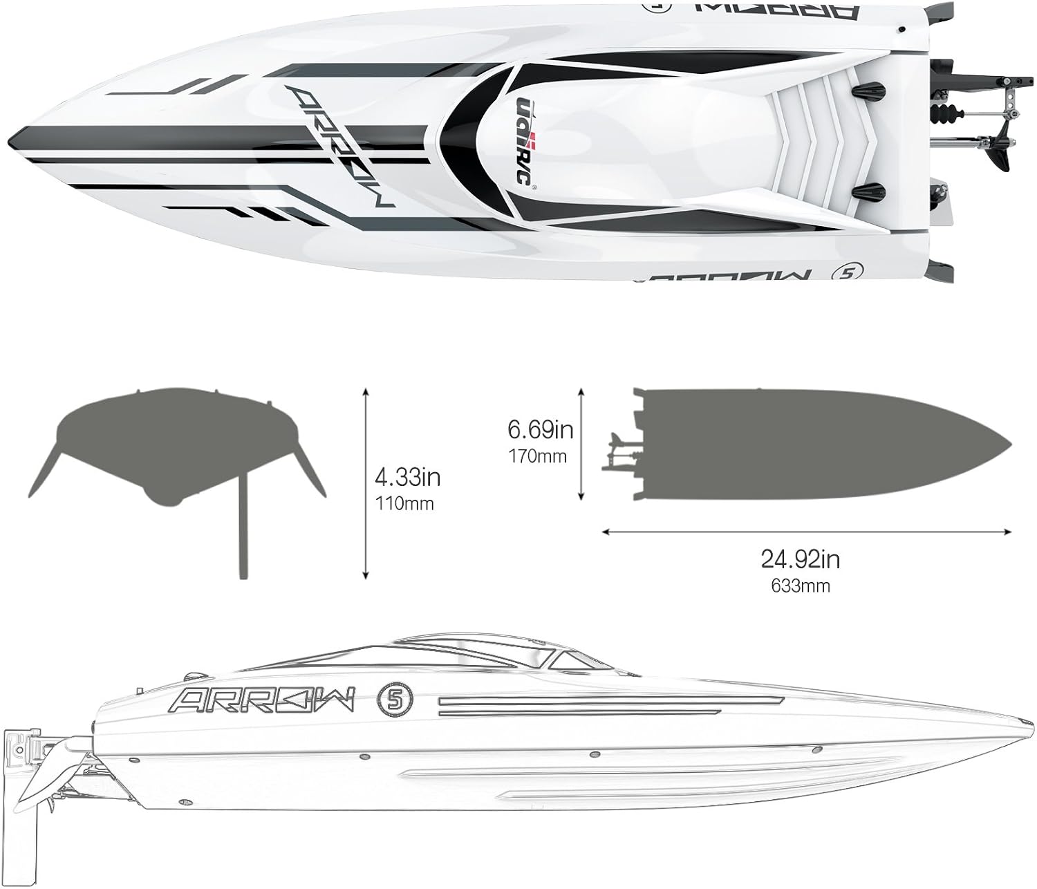 25" Brushless RC Boat 30 MPH High Speed Large Racing Remote Control Boat | Brushless Motor, Capsize Recovery