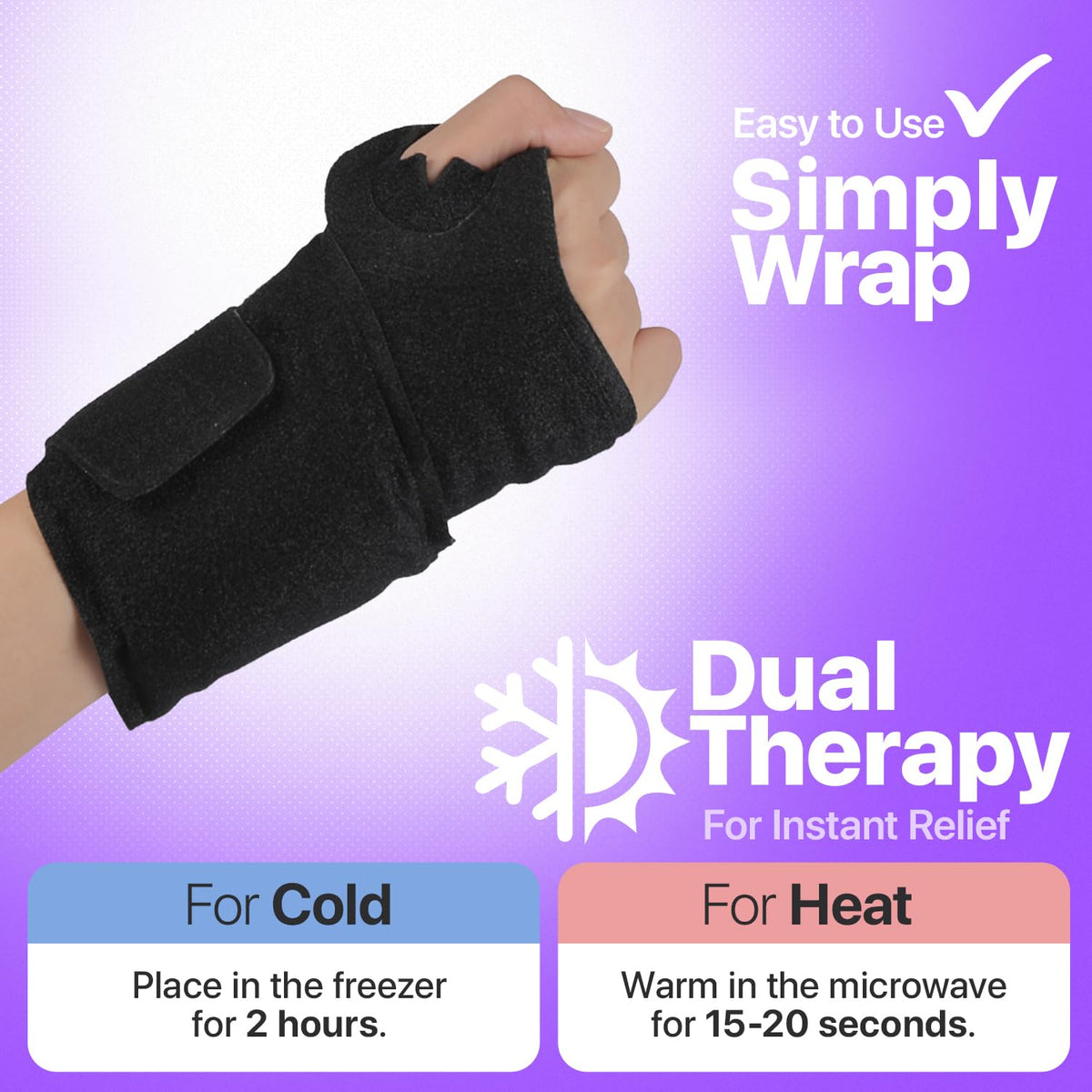 Wrist Ice Pack Wrap - 2 Pack Reusable Hot Cold Therapy Wrist Ice Pack for Carpal Tunnel Relief, Adjustable Wrist Ice