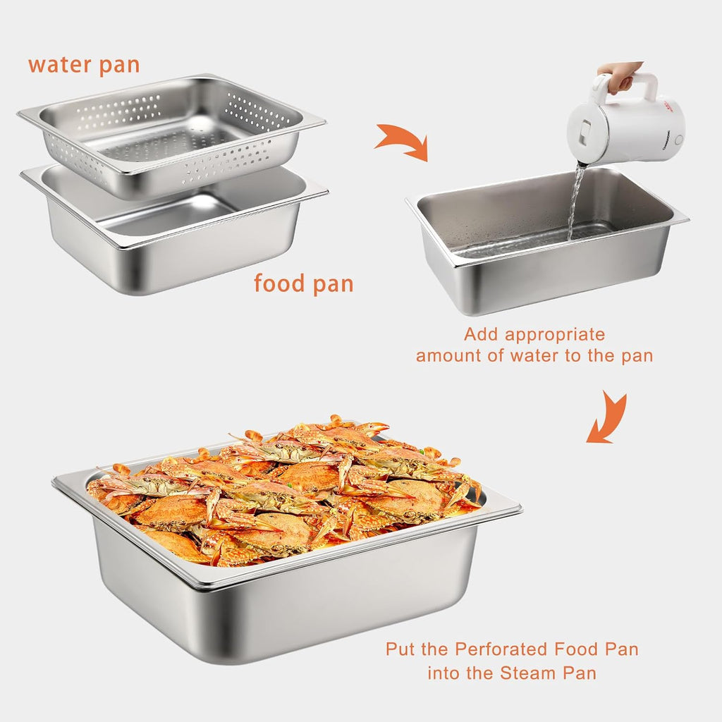 2 Pack Perforated Hotel Pans Set, Full Size, 2.5 Inches, 4 Inches