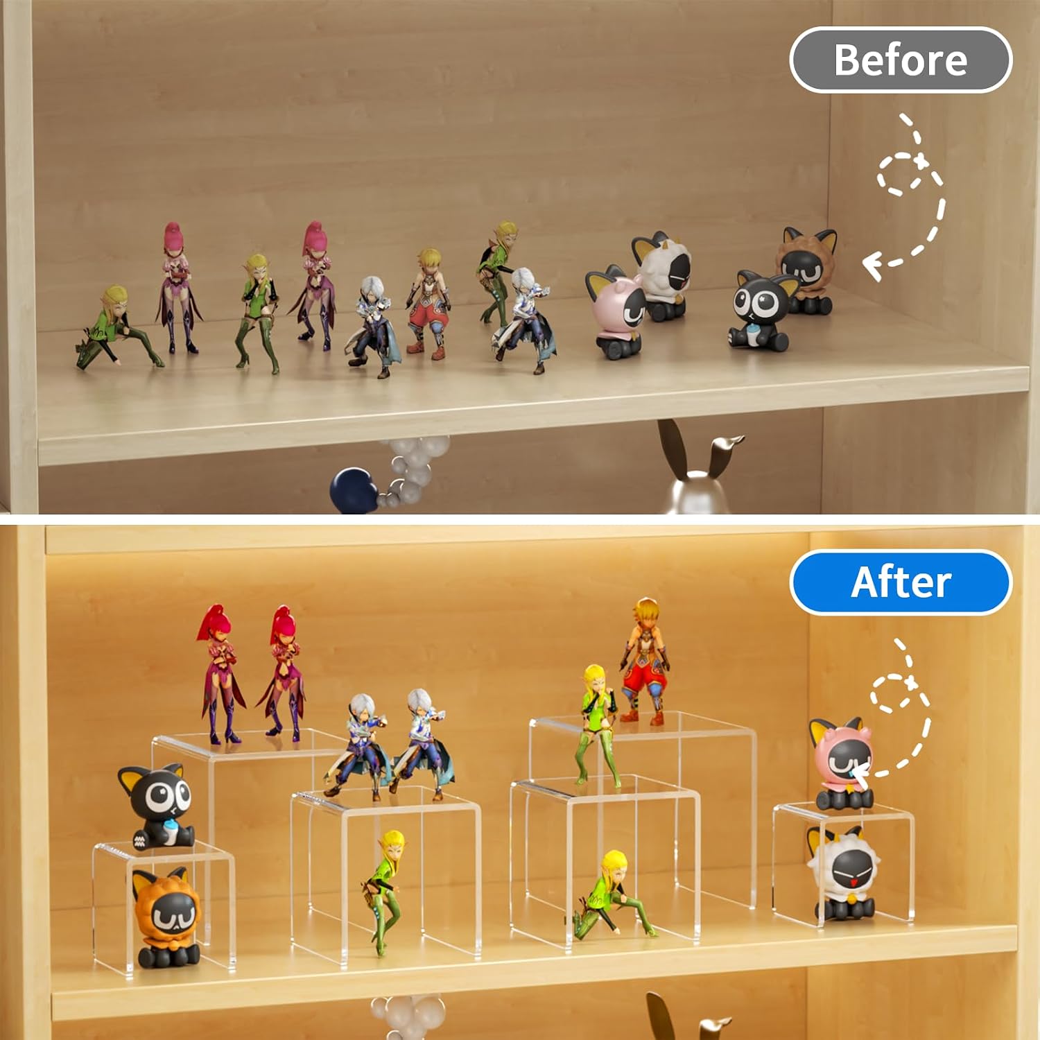 Acrylic Risers Display Stand 2 Set, Clear Display Risers Shelf,3x3x4 | Acrylic Risers Stand Shelves for Funko Pop