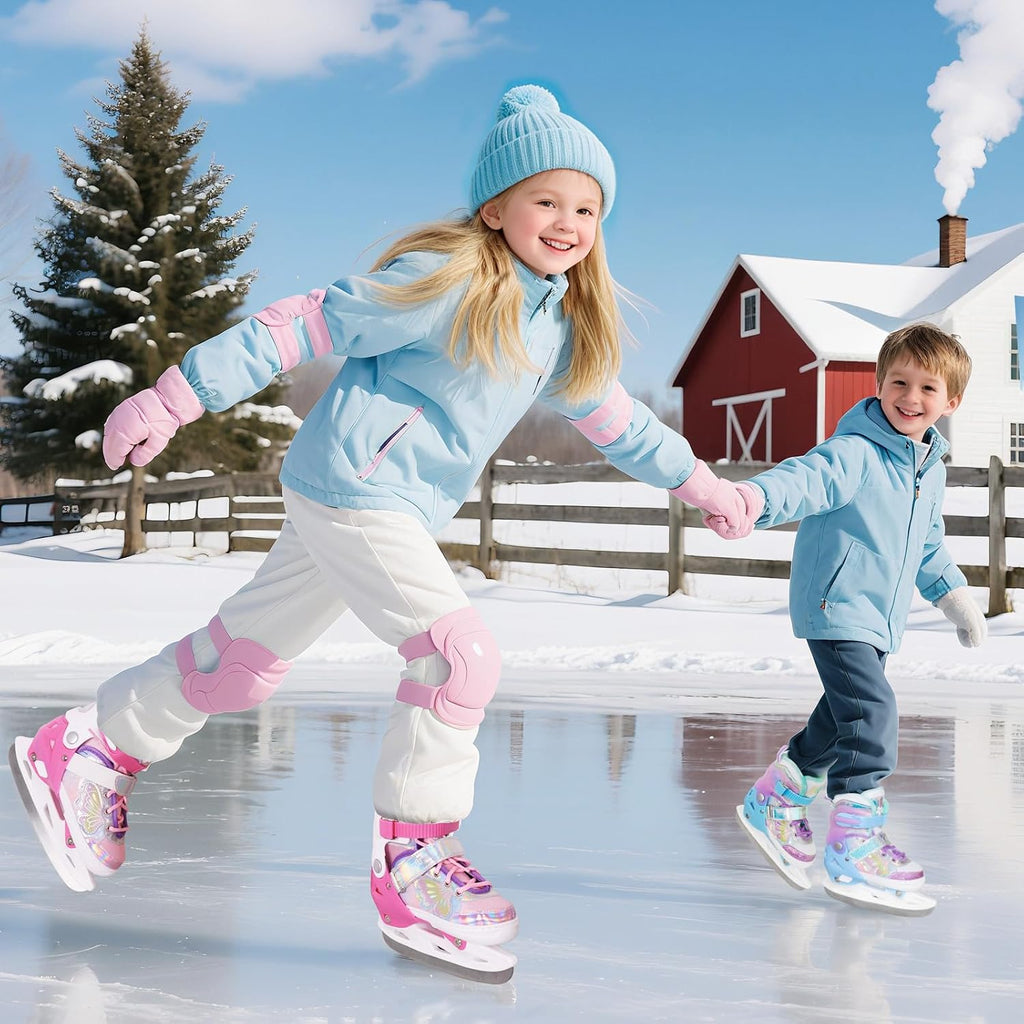 Girls Ice Skates for Kids 4 Size Adjustable Butterfly Ice Skate with Fleece Lining for Outdoor & Rink