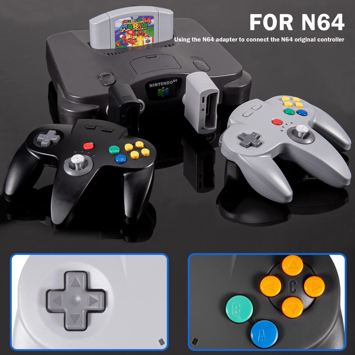 2 Pack Wireless N64 Controller for Switch Games, 2.4GHz N64 Remote Joystick Wireless Gamepad Compatible with Windows