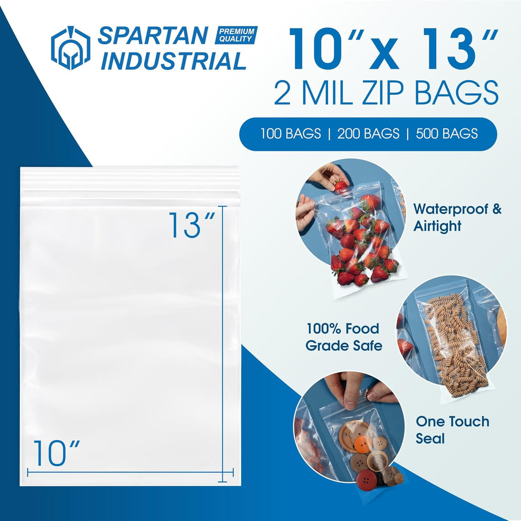 10” X 13” (500 Count) 2 Mil Clear Reclosable Zip Plastic Poly Bags