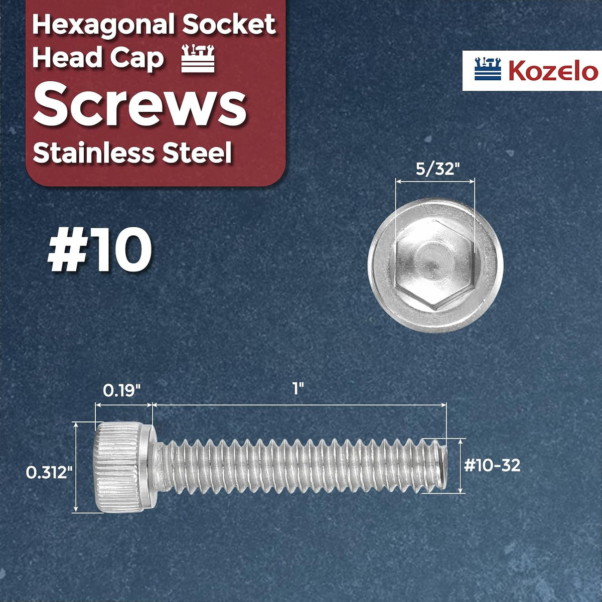 25pcs Socket Head Cap Screws #10-32x1 304 Stainless Steel Silver