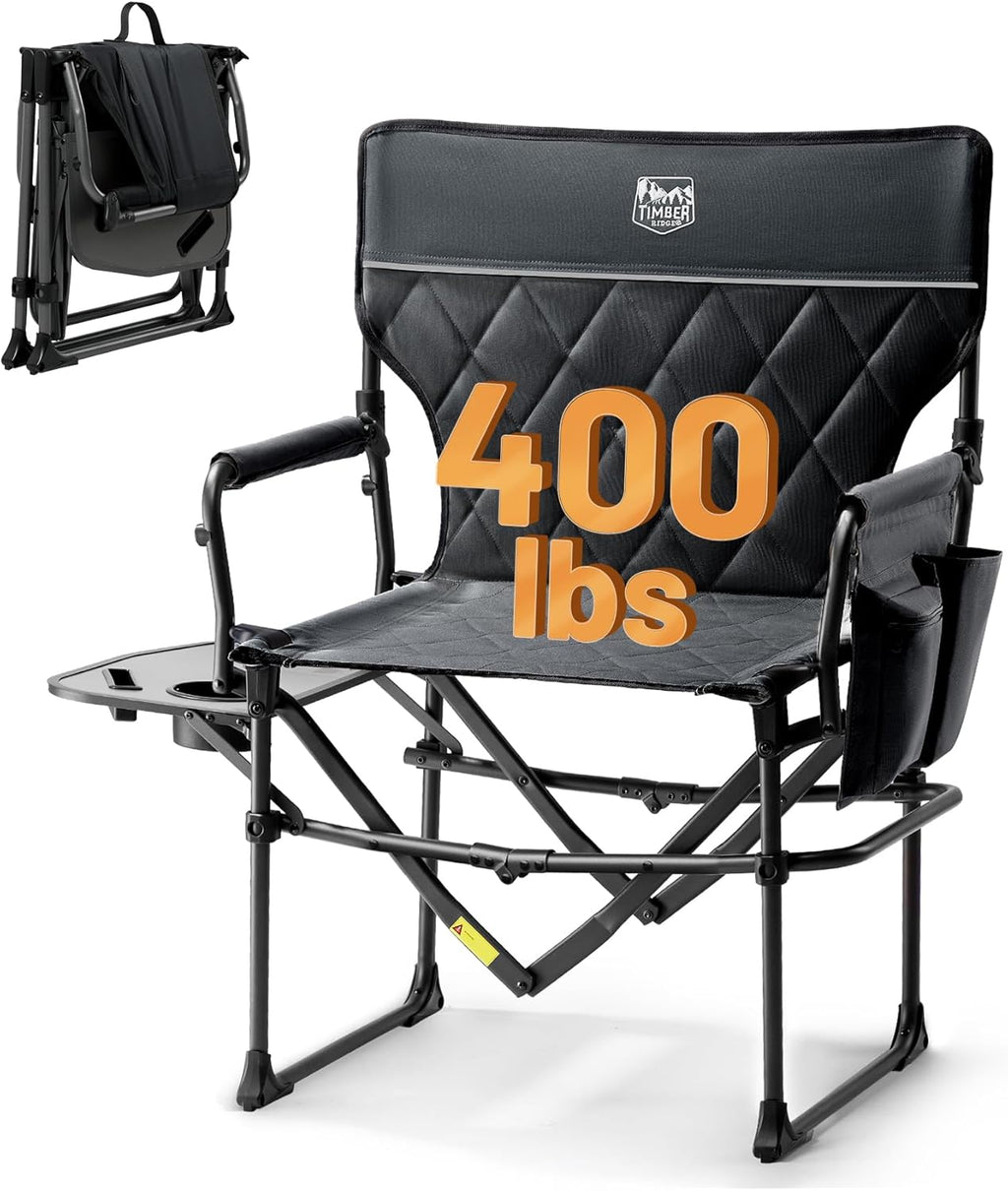 400lbs Heavy Duty Camping Chair Portable Directors Chair | Folding Camp Chair with Side Table & Pocket Compact Size