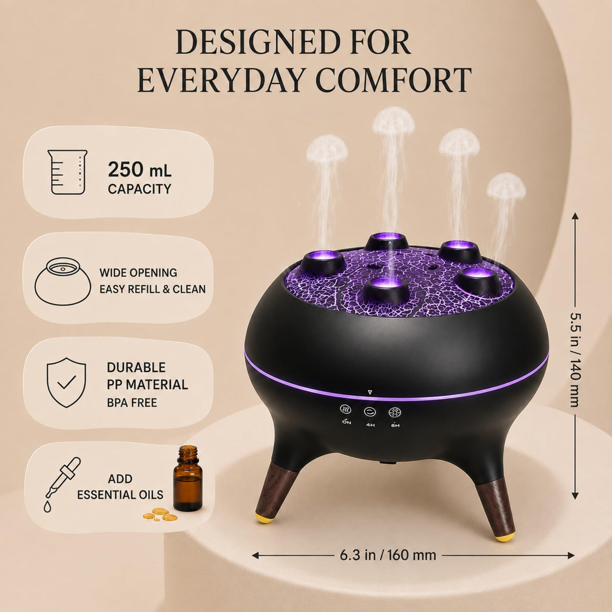 Essential Oil Diffuser 250ML Dancing Jellyfish Aromatherapy Diffuser Humidifier with 7 Colors LED Lights,Remote