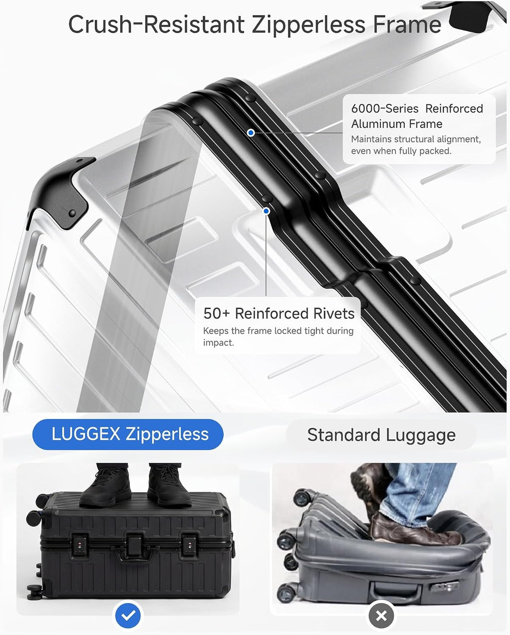 Luggage Sets with Spinner Wheels, 8010S Aluminum Frame Zipperless Polycarbonate Hard Shell Suitcase Sets (ZX-Core