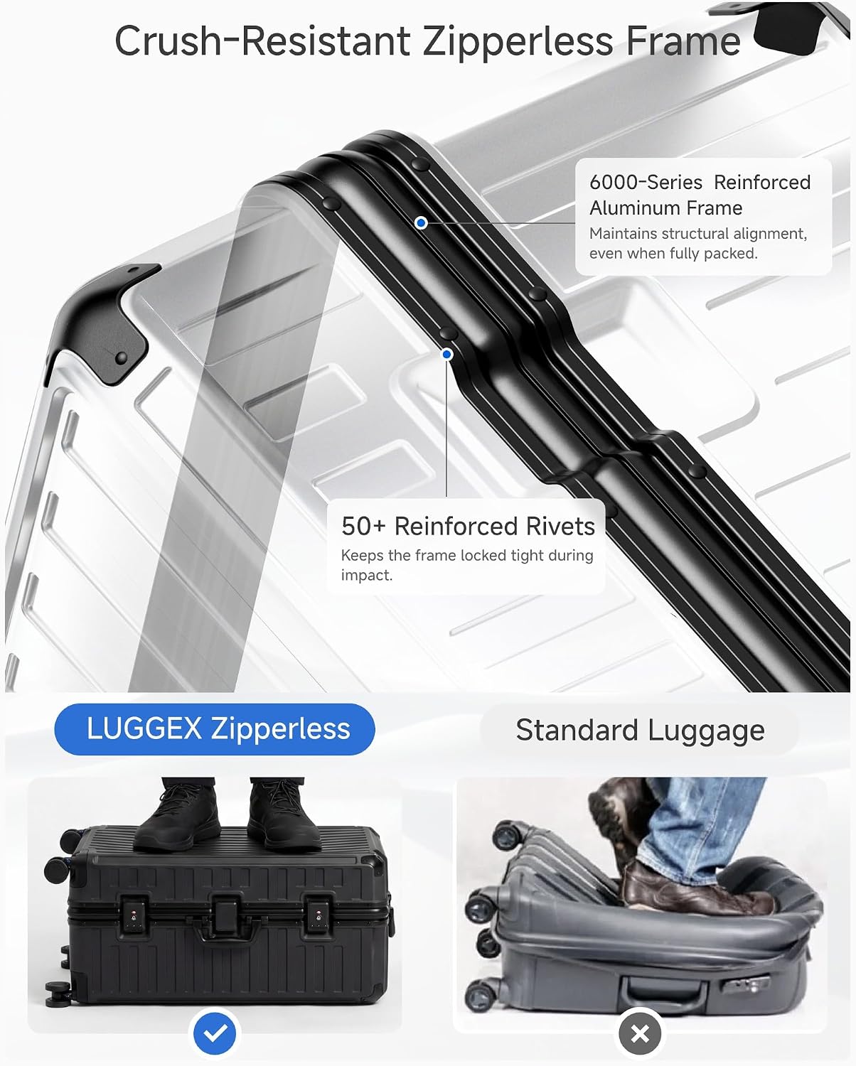 Luggage Sets with Spinner Wheels, 8010S Aluminum Frame Zipperless Polycarbonate Hard Shell Suitcase Sets (ZX-Core