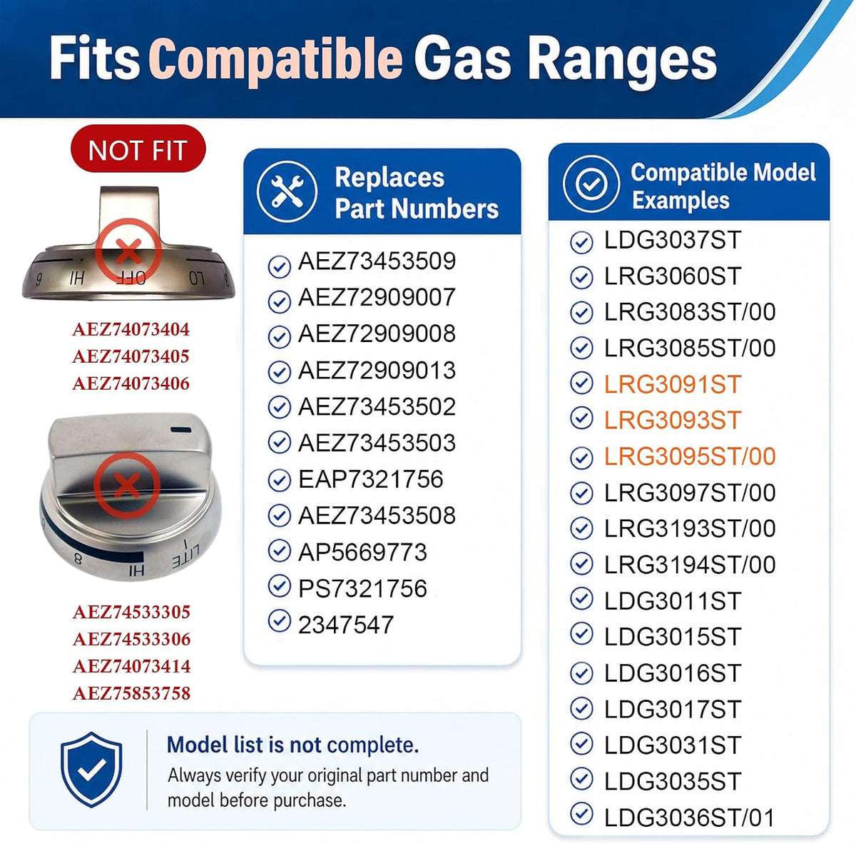 AEZ73453509 Stove Knobs Replacements Compatible with lg Gas Range Stove