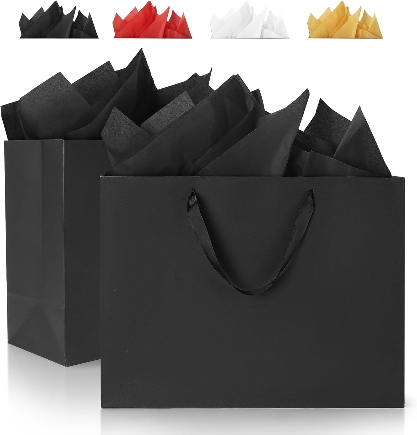 Extra Large Black Gift Bags: 2pcs 16x6x12 Inch Gift Bags With Handle For Birthday Wedding Party Business (With Black
