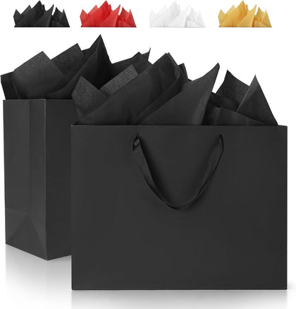 Extra Large Black Gift Bags: 2pcs 16x6x12 Inch Gift Bags With Handle For Birthday Wedding Party Business (With Black