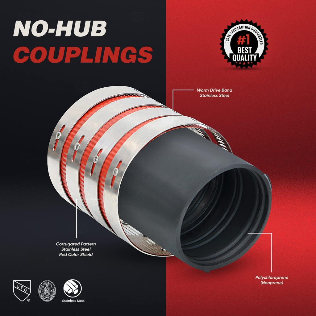 Supply Giant 37422CS No-Hub Coupling Heavy Duty Colored Shield, 2 inch, Red