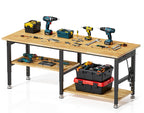 84” Heavy Duty Work Bench, 2-Layer Adjustable Workbench, 5000 LBS Capacity Work Bench with Power Outlet & Pegboard
