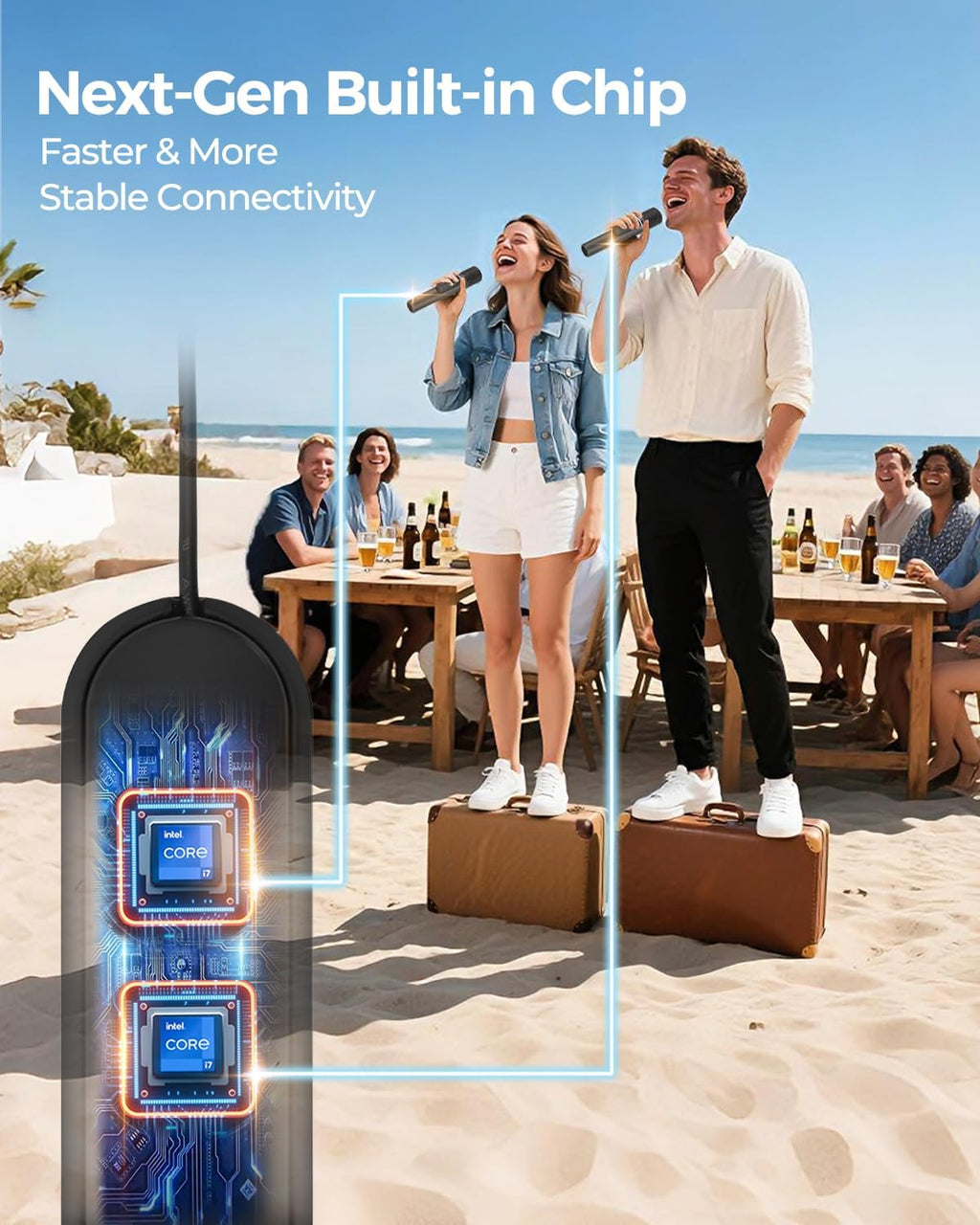 Wireless Microphones, 5-level Volume Adjustment, Dual Handheld Dynamic Mic with Dynamic Ambient Lighting,Ultra-Stable